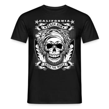 California Skull Surfer, Surfer avec une planche de surf - T-shirt homme - noir - Devant - AI Model Male 178 light (178cm)