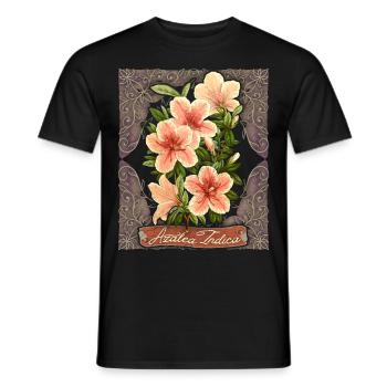 Azalée Vintage, Azalée Indica, fleurs botaniques - T-shirt homme - noir - Devant - AI Model Male 178 light (178cm)