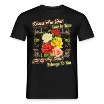 Red Roses, Love, Valentine's Day Saying - Men's T-Shirt - black - Front - AI Model Male 178 light (178cm)