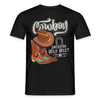 Far West, Cowboy, bottes de Cowboy disant - T-shirt homme - noir - Devant - AI Model Male 178 light (178cm)