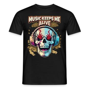 Lustiger Totenkopf mit Kopfhörer, Music Lover - Männer T-Shirt - Schwarz - Vorne - AI Model Male 178 light (178cm)