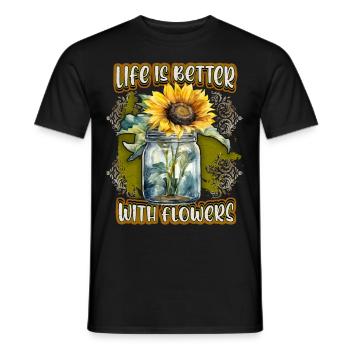 Sonnenblume Vintage botanische Blumen Illustration - Männer T-Shirt - Schwarz - Vorne - AI Model Male 178 light (178cm)