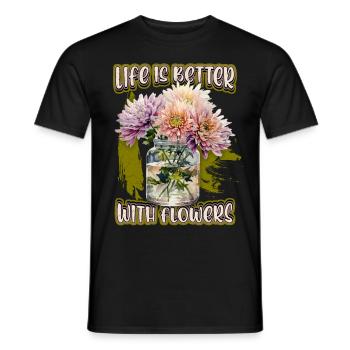 Chrysanthème, fleurs botaniques Vintage en pot - T-shirt homme - noir - Devant - AI Model Male 178 light (178cm)