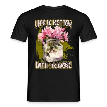 Azalee, Vintage botanische Blumen Illustration - Männer T-Shirt - Schwarz - Vorne - AI Model Male 178 light (178cm)