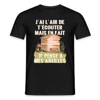Cadeau apiculteur pense aux abeilles humour miel - T-shirt homme - noir - Devant - AI Model Male 178 light (178cm)