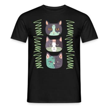 Cat Head, Three Cats, Cat Faces - Men's T-Shirt - black - Front - AI Model Male 178 light (178cm)