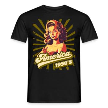 Amérique États-Unis des années 1950 pin-up, Rock and Roll - T-shirt homme - noir - Devant - AI Model Male 178 light (178cm)