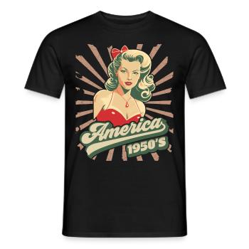 America, USA, Rock'n'Roll, 1950s, Pinup - Men's T-Shirt - black - Front - AI Model Male 178 light (178cm)