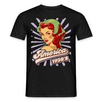 Pin-up, Amerika, USA, Rock'n'Roll, 1950er Jahre - Männer T-Shirt - Schwarz - Vorne - AI Model Male 178 light (178cm)