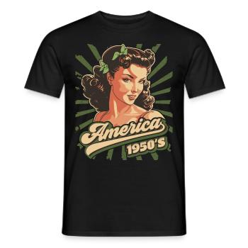 Pinup, America USA 1950s, Rock and Roll - Men's T-Shirt - black - Front - AI Model Male 178 light (178cm)
