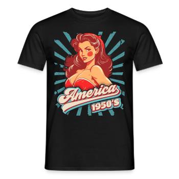 Pin-up, Rock'n'Roll, 1950er Jahre, Amerika, USA - Männer T-Shirt - Schwarz - Vorne - AI Model Male 178 light (178cm)