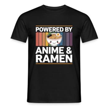 Powered by Anime & Ramen – Funny Otaku Design - Men's T-Shirt - black - Front - AI Model Male 178 light (178cm)
