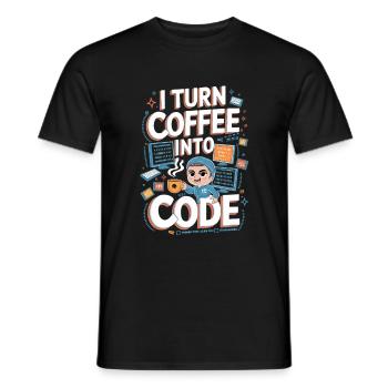 Coffee and Code – Fun Programmer Design - Men's T-Shirt - black - Front - AI Model Male 178 light (178cm)