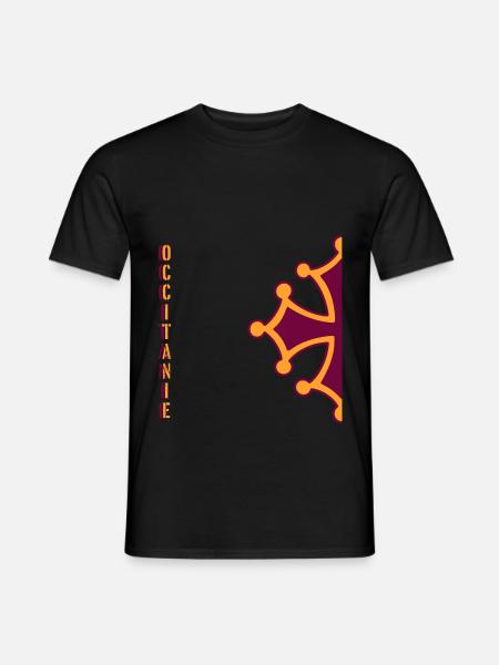 Dessin demi croix occitane rouge et jaune - T-shirt homme - noir