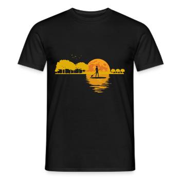 Mond Gitarre See Sonnenuntergang Stand Up Paddle - Männer T-Shirt - Schwarz - Vorne - AI Model Male 178 light (178cm)