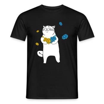 Ukraine Katze Blumen I Stand With Ukraine - Männer T-Shirt - Schwarz - Vorne - AI Model Male 178 light (178cm)