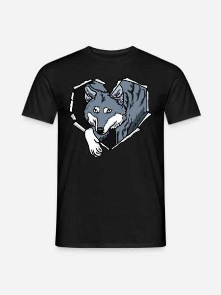 Crack Wolf Torn Hole Heart Wolf Face - Men's T-Shirt - black