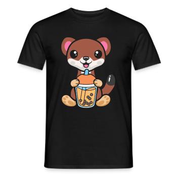 Bubble Milk Tea Weasel Ferret drinks milk tea - Men's T-Shirt - black - Front - AI Model Male 178 light (178cm)