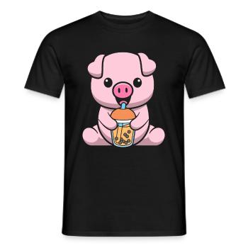 Bubble Milk Tea Pig Drinking Boba Milk Tea - Men's T-Shirt - black - Front - AI Model Male 178 light (178cm)