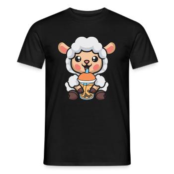 Bubble Milk Tea Sheep Drinking Boba Milk Tea - Men's T-Shirt - black - Front - AI Model Male 178 light (178cm)