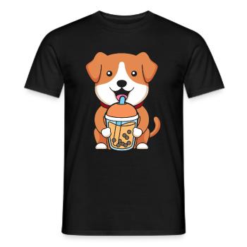 Bubble Milk Tea Dog Drinking Boba Milk Tea - Men's T-Shirt - black - Front - AI Model Male 178 light (178cm)