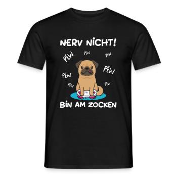 Bin am Zocken Gaming Mops Hund - Männer T-Shirt - Schwarz - Vorne - AI Model Male 178 light (178cm)