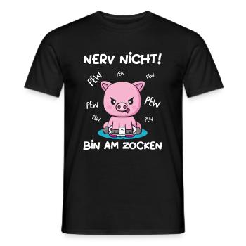 Bin am Zocken Gaming Schwein - Männer T-Shirt - Schwarz - Vorne - AI Model Male 178 light (178cm)