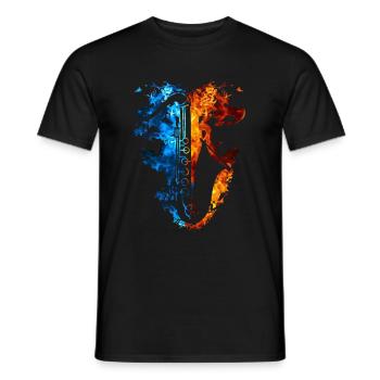 Saxophon Rot Blau Feuer Musikinstrument - Männer T-Shirt - Schwarz - Vorne - AI Model Male 178 light (178cm)