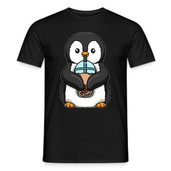 Penguin drinks bubble tea - Men's T-Shirt - black - Front - AI Model Male 178 light (178cm)