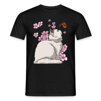 Japanese Cherry Blossom Katze - Männer T-Shirt - Schwarz - Vorne - AI Model Male 178 light (178cm)