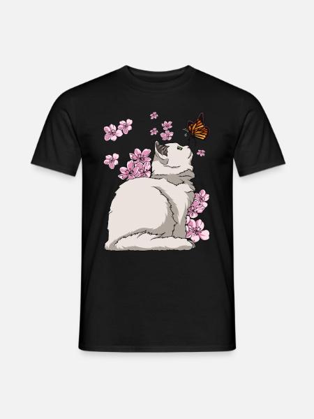 Japanese Cherry Blossom Cat - Men's T-Shirt - black