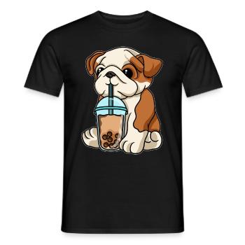 English Bulldog drinks Bubble Tea - Men's T-Shirt - black - Front - AI Model Male 178 light (178cm)