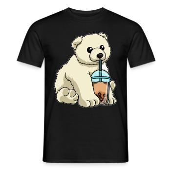 Polar bear drinks bubble tea - Men's T-Shirt - black - Front - AI Model Male 178 light (178cm)