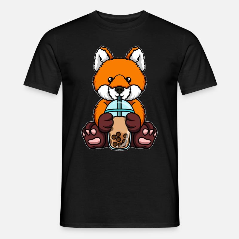 Fuchs trinkt Bubble Tea - Männer T-Shirt - Schwarz