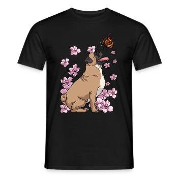 Chien carlin en fleurs de cerisier japonais - T-shirt homme - noir - Devant - AI Model Male 178 light (178cm)