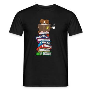 Hund liest Bücher mit Kaffee - Männer T-Shirt - Schwarz - Vorne - AI Model Male 178 light (178cm)