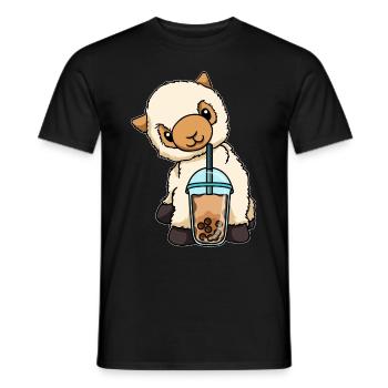 Lama drinks bubble tea - Men's T-Shirt - black - Front - AI Model Male 178 light (178cm)