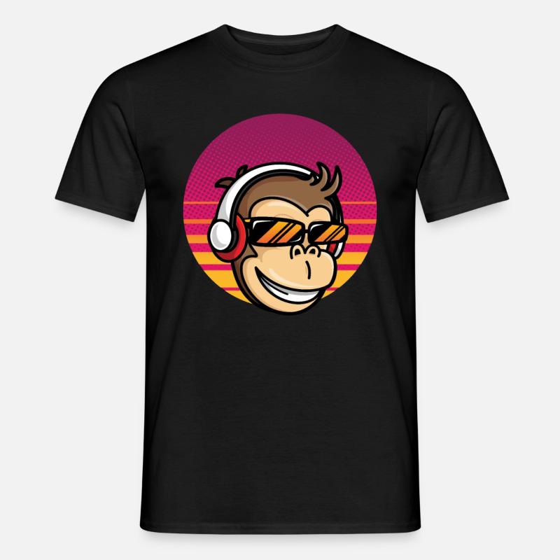 Monkey DJ Affe mit Kopfhörer - Männer T-Shirt - Schwarz