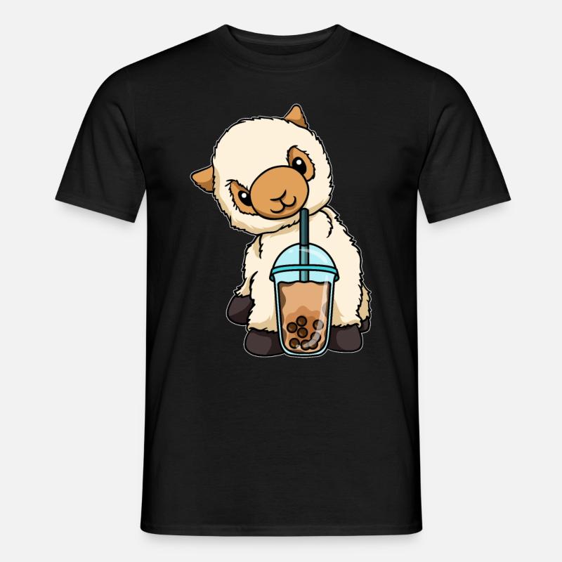 Kawaii Bubble Tea Lama - Männer T-Shirt - Schwarz