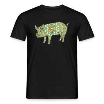 Mandala Pig Geometry Pattern - T-shirt homme - noir - Devant - AI Model Male 178 light (178cm)