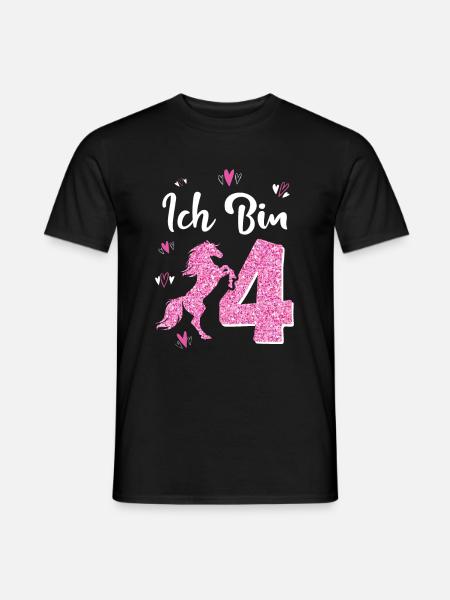 Geburtstag Mädchen 4 Jahre Pferd Prinzessin - Männer T-Shirt - Schwarz