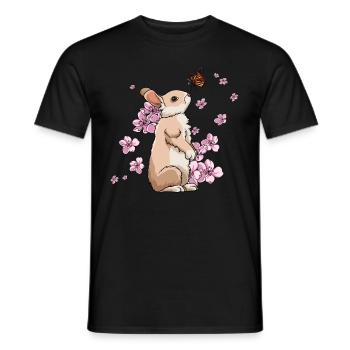 Lapin japonais en fleurs de cerisier - T-shirt homme - noir - Devant - AI Model Male 178 light (178cm)