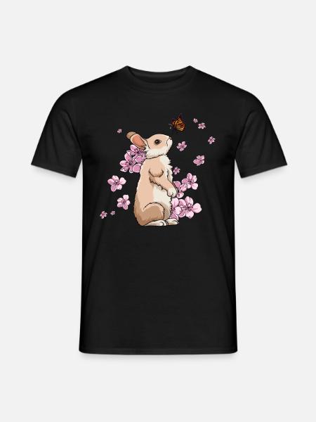 Kaninchen Schmetterling Japanische Kirschblüte - Mænd T-shirt - sort