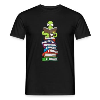 Wurm reads books with coffee - Men's T-Shirt - black - Front - AI Model Male 178 light (178cm)