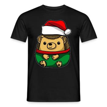 Hedgehog with Christmas Sweater - Men's T-Shirt - black - Front - AI Model Male 178 light (178cm)