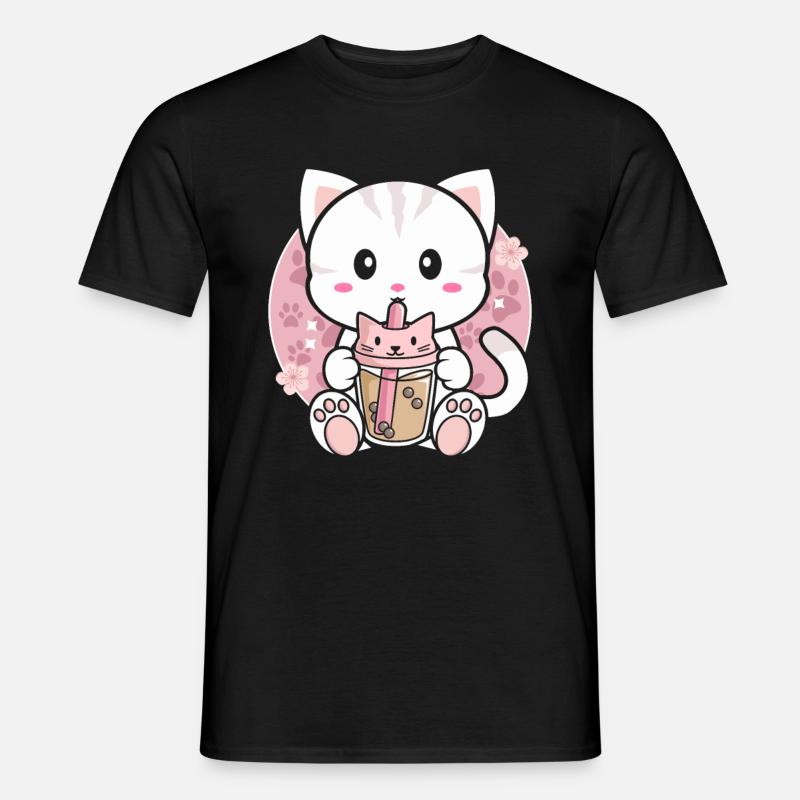 Katze Bubble Tea Süße Katze trinkt Bubble Tee - Männer T-Shirt - Schwarz