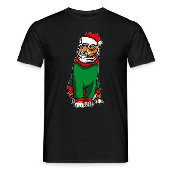Tigre en costume de Noël - T-shirt homme - noir - Devant - AI Model Male 178 light (178cm)