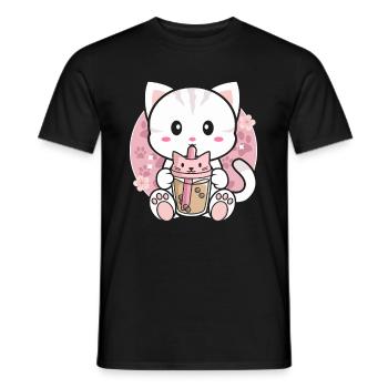 Thé à bulles pour chat - T-shirt homme - noir - Devant - AI Model Male 178 light (178cm)