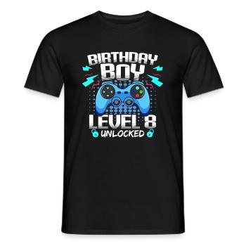 Geburtstagskind Level 8 freigeschaltet Gaming - Männer T-Shirt - Schwarz - Vorne - AI Model Male 178 light (178cm)