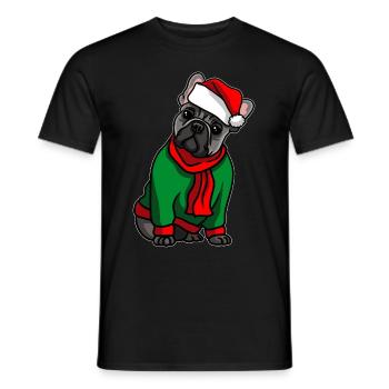 Bulldog avec chapeau de Noël costume de Noël - T-shirt homme - noir - Devant - AI Model Male 178 light (178cm)